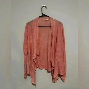 Eileen Fisher Womens Petite M Linen Cardigan Open Front Pink Knit FLAWED